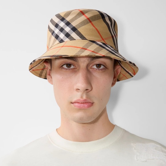 New Burberry Check Cotton Blend Bucket Hat M 58cm $480 Unisex - Picture 10 of 14